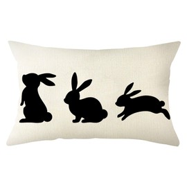 Ogiselestyle Easter Jumping Bunny Throw Pillow Cover, 12 x 20 Inch Happy Easter Rabbit Farmhouse Cushion Case Decoration for Sofa Couch