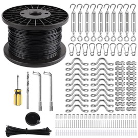 228PCS String Light Hanging Kit for Oudoor, Kalolary 400 Ft Garden Wire Rope Kit Nylon Coated Stainless Steel 304 Wire Rope Suspension Kits for Climbing Plant Clothes Hanging Balcony