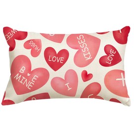 ARGOOFG Pink Candy Love Heart Be Mine Valentine's Day Throw Pillow Cover, 12x20 Inch Hugs Anniversary Wedding Cushion Case Decoration for Sofa Couch
