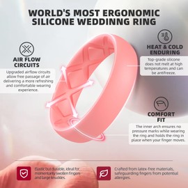 Egnaro Inner Arc Ergonomic Breathable Design, Silicone Rings for Women with half sizes, Women's Silicone Wedding Band，5.5mm Wide-2mm Thick