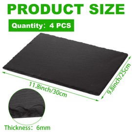 WOPPLXY 4 Pcs Slate Cheese Boards, 12 x 10 Inch Black Slate Charcuterie Boards with 4 Chalks, Natural Slates Stone Plate Tray, Gourmet Serving Platter for Sushi, Party, Gift, Meat, Appetizer