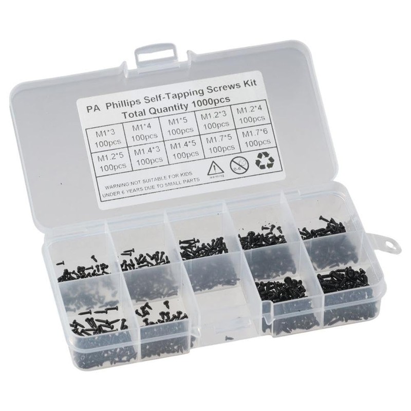Fudeshe 1000Pcs Tiny Electronic Self-Tapping Machine Screws,M1 M1.2 M1.4 M1.7