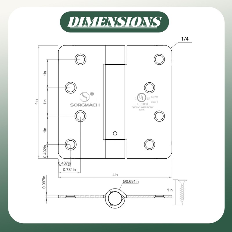 3 Pieces Self Closing Door Hinge 4 inch Oil Rubbed