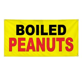 Vinyl Banner Multiple Sizes Boiled Peanuts Black Red Yellow Background Food Restaurant Restaurant & Food Outdoor Weatherproof Industrial Yard Signs 10 Grommets 60x144Inches