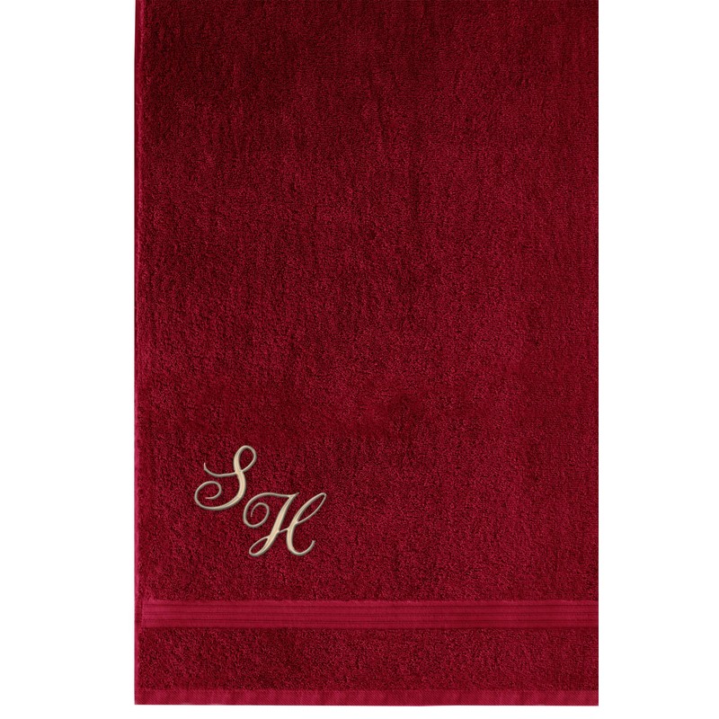 Lashuma Sauna Towel Embroidered with Monogram, Bath Towel Red Ruby