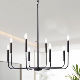 LALUZ 8-Light Black Chandelier, 31.5'' Large Farmhouse Dining Room Light Fixture Over Table, Modern Chandeliers Hanging Lights Fixtures for Living Room Foyer Staircase High Ceilings