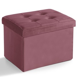 LINMAGCO Storage Ottoman Folding Foot Stool Velvet Foot Rest with Padded Modern Ottoman with Storage for Living Room Puppy Step Stool 17x13x13in(Jelly Pink)
