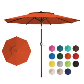 AreShark 10FT 2-Tiers Outdoor Patio Umbrella, Outdoor Table Umbrella with Push Button Tilt and Crank, Vented Large Market Umbrella 8 Sturdy Ribs UV Protection for Pool, Deck, Backyard, Garden (Orange)