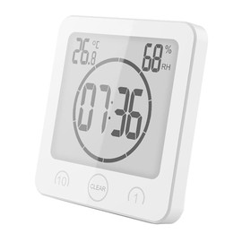 Bsdz Bathroom Clock, Shower Timer, Waterproof Wall Clock, Digital, Portable, LCD Digital Temperature Humidity Clock for Kitchen, Shower