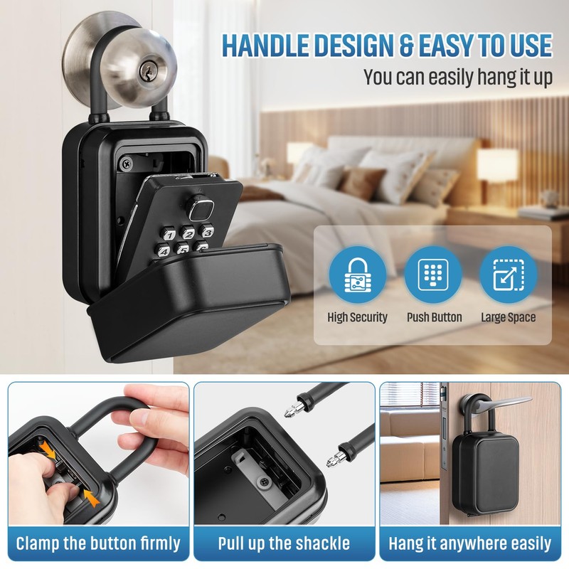 TEUEN Portable Key Lock Box, Waterproof Sturdy Lock Box for