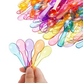 200 PCS Colourful Mini Disposable Tasting Spoons, Plastic Assorted Ice Cream Scoops, Dessert Scoops, Tiny Spoons with Multi Colour