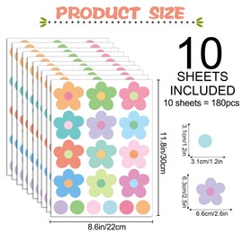 LiveGallery 10 Sheets Colorful Boho Daisy Flower Wall Stickers Removable DIY Peel and Stick Watercolor Stars Heart Dots Wall Decal 3D Wall Art Decor for Kids Girls Bedroom Nursery (Daisy Flower)