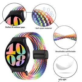Issinlky No Gap Nylon Braided Strap Compatible with Galaxy Watch 7/FE/6/5/4 40 mm 44 mm, Elastic Magnetic Buckle Strap for Galaxy Watch 6 Classic/4 Classic/5 Pro Men Women