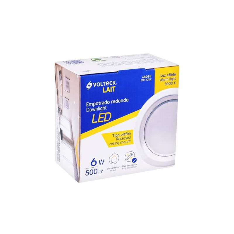 Volteck Lait EMP-101LC, Luminario LED empotrado redondo de 6 W,