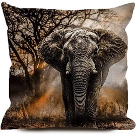 KEIROUTK Elephant Cushion Cover Cushion Covers 45 X 45 Cm African Elephant Pillow Cover Cotton And Linen Pillow Case Cushion Cover For Sofa Outdoor Garden Bed Couch Cushion Cushion Covers 45 X 45