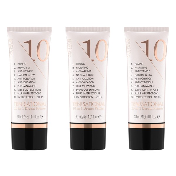 Catrice Ten!sational 10-in-1 Dream Primer, Nude, Anti-Ageing, Moisturising, Natural, for Dry Skin, Vegan, UVA and UVB Filter + SPF 15, Alcohol-Free, Paraben-Free, Pack of 3 (3 x 30 ml)