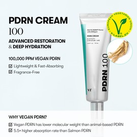 VT COSMETICS VT COSMETICS PDRN Cream 100, Nourishing & Restorative Moisturizer with 100,000 ppm Vegan PDRN, Lightweight Hydrating Cream for Glowy Glass Skin, Korean Skincare