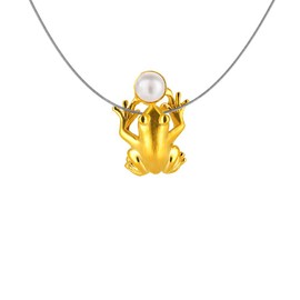 Drachenfels Small Frog Pendant in Real Silver Gold-Plated with Freshwater Pearl/Frog King Collection/Frog Pendant for Steel Hoop/Women's Pendant/D FR 64/AGG, Sterling Silver, Pearl