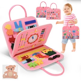 Busy Board for Toddlers, Montessori Toy, Sensory Activity Board, Preschool Learning Toy, Educational Learning Toy, Travel Toy for Learning Basic Life Fine Motor Skills Gift for 1-4 Year Old Boys Girls