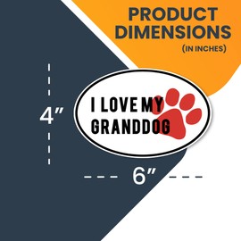 Magnet Me Up I Love My Granddog Black and White with Red Paw Print Oval Magnet Decal, 4x6 Inches, Heavy Duty Automotive Magnet for Car Truck SUV