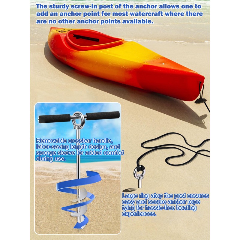 Abimars 17" Sand Anchor Kit, 304 Stainless Steel Triple Spiral