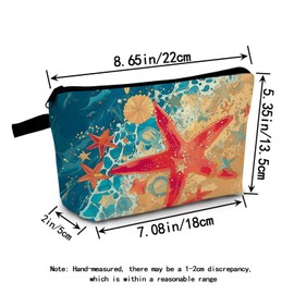 MoCaliduccious Starfish Print Women Makeup Bag Multicolor Sea Star Cosmetic Bag Summer Gift for Beach Lovers Friends on Birthday Celebrations​​ Summer Parties​​