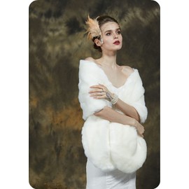 BEAUTELICATE Women's Faux Fur Shawl Stoles Wrap for Bridal/Wedding/Party