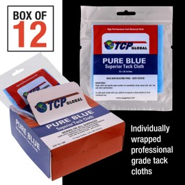 TCP Global Pure Blue Superior Tack Cloth, 12-Pack, Automotive & Woodworking, Dust/Stain/Paint Rags, Tac Cloth for Autobody