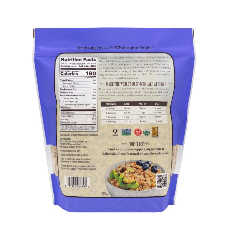 Bob's Red Mill Organic Gluten Free Protein Oats, 32oz (Pack