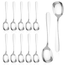 12 Pieces Square Head Soup Spoons, Heavy Weight Stainless Steel Serving Spoons Premium Korean Spoon for Restaurant Buffet Dessert Coffee Ice Cream, Easy Grip Handle (7.3 Inch)​​