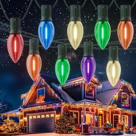 Zuske 25Ft Christmas Lights Outdoor, C9 Multicolor Christmas Lights with 25 Colored LED Bulbs, Waterproof Connectable for Holiday, Xmas, Roofline, Wedding, Christmas Tree Decor- Green Wire