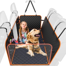 Dog Car Seat Cover for Back Seat with No Gap, Heavy Duty Dog Car Seat Extender Holds 465 lbs, Long-Pile Plush Cushion, Double-Layer Waterproof Washable Cover, Large Space for Car, Medium SUV, Truck