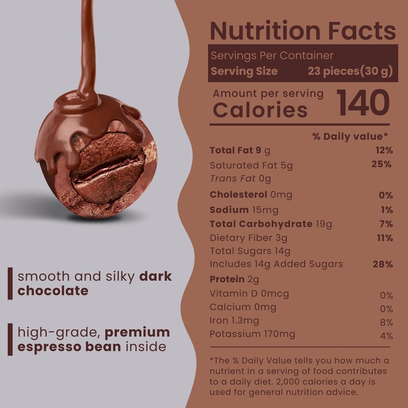 Nutic Gourmet Dark Chocolate Covered Espresso Beans - 1LB, Bulk