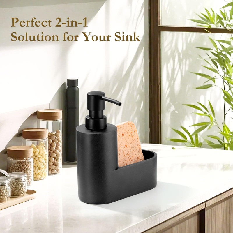 Shinowa Dish Soap Dispenser with Sponge Holder, Refillable Kitchen Dish