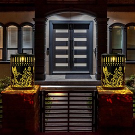 LWHZHE Hummingbird Metal Solar Lanterns Outdoor Waterproof Black Solar Lights Hanger for Garden Decor Flying Bird and Flowers Decorative Lanterns for Yard Patio Lawn or Table (Hummingbird-Round, 1)