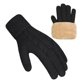 lifwimner Winter Gloves for Women Wool Warm Touchscreen Thermal Fleece Stretchy Knit Gloves for Cold Weather Winter Gifts (Black, M)