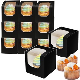 Bakepacker Auto-pop up Cupcake Boxes 30-Packs Individual Cupcake Container Black 3.5" x 3.5" x 3.5" Single Cupcake Boxes