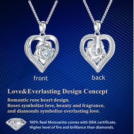 LUSENME Heart Necklace Gifts for Women Wife, 925 Sterling Silver Necklace, 1-2 Carat Moissanite Pendant Necklace, Anniversary Jewelry Gift For Wife, Birthday Gifts for Girlfriend Her (0.5 carat)