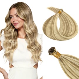 MAXITA I Tip Hair Extensions Human Hair,50g/50s Light Blonde Highlighted Golden Blonde 20 Inch Comfortable Wear, Invisible & Natural Cold Fusion, 100% Remy Human Hair Itip Keratin Hair Extensions