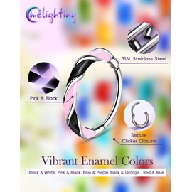 20G Twist Nose Ring Hoop Stainless Steel 316L Piercing Black Pink 7 mm
