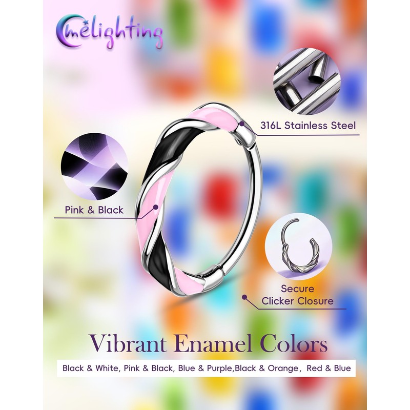 20G Twist Nose Ring Hoop Stainless Steel 316L Piercing Black