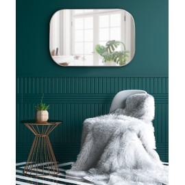 Kate and Laurel Rollo Modern Rounded Rectangle Mirror, 20 x 30, Silver, Decorative Metal Framed Mirror with Radius Corners