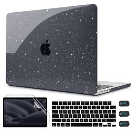 CISSOOK Sparkly Black Glitter Star Case for MacBook Pro 16 Inch 2024 2023 2022 2021 Release Model M4 A3403 A3186/ M3 A2991 / M2 A2780/ A2485 M1 with Touch ID, Bling Black Cover for MacBook Pro 16.2