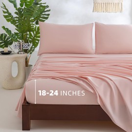 Jessrydo 100% Cotton Sheets Cal King Size Sheets Deep Pocket Fits 18"-24" Mattress Luxury Soft Breathable Cooling Pink Cotton Cal King Sheet Set 4 Pieces Cotton Bed Sheets