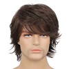Mens Short Wig with Long Bangs Adjustable Brown Soft Simulation