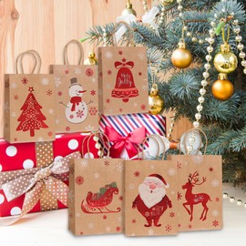 Dazhtu Pack of 12 Christmas Gift Bags, Christmas Kraft Gift Bags, Candy Bags, Reusable Christmas Gift Bags with Handles, Perfect for Christmas Parties, Christmas Gifts
