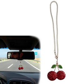 Cherry Car Hanging Ornament, Cute Crystal Car Hanging Accessories, Cherry Car Accessories Lucky Car Interior Decor Accessories Pendant Charm Backpack Hanging Charm (Red)