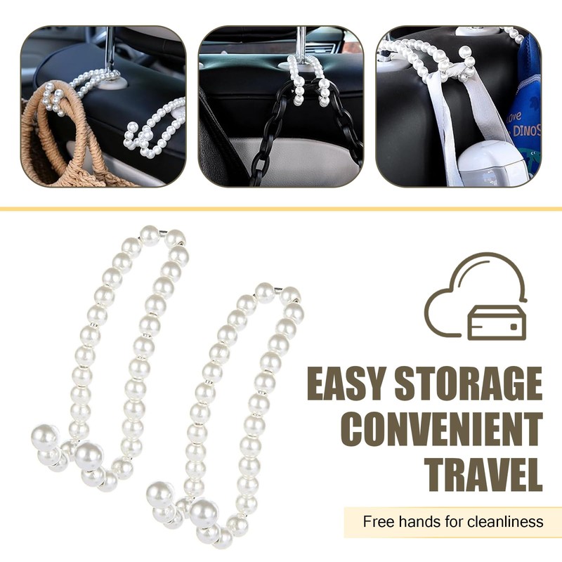 Arwrilt 2 PCS Car Pearl Seat Headrest Hook, Car Hangers