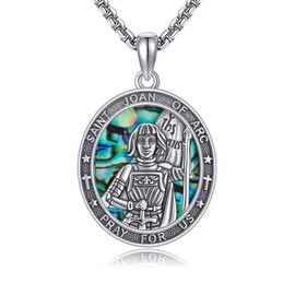 DAYLINLOVE Jeanne d'Arc Necklace 925 Sterling Silver Saint John of Arc Abalone Shell Pendant Necklace Christian Religious Catholic Jewellery Gifts for Women Men, Sterling Silver, No Gemstone