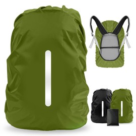 LAMA Backpack Rain Cover Waterproof Rain Cover School Bag with Reflective Strips Adjustable Buckle S (18L-25L) M (26L-40L) L (41L-55L), Black and Army Green